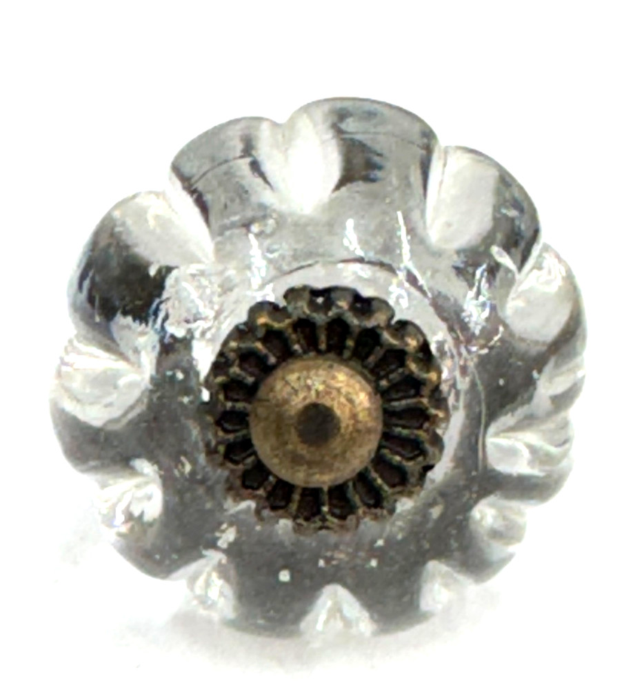 Heavy Clear Pumpkin Glass Antique-Brass Knob Cabinet Pull Door Drawer Hardware