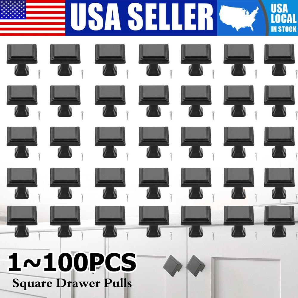 1-100PCS Black Square Cabinet Knobs Kitchen Door Knobs Drawer Handles Hardware