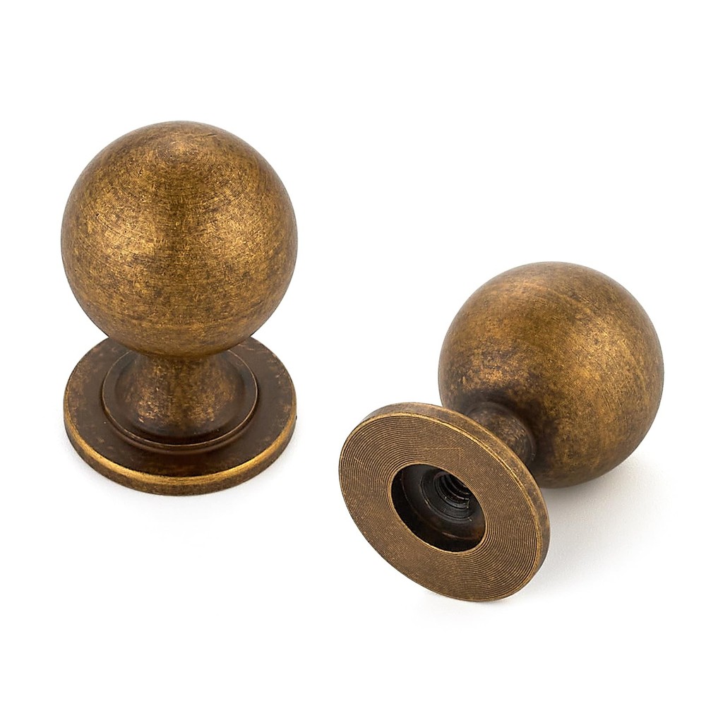 12 PCS Antique Brass Cabinet Knobs Round Ball Kitchen Drawer 0.85 Inch