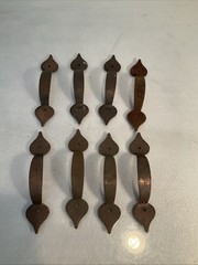 8- OLD STYLE Vintage Colonial Hammered Copper Plated Cabinet Door Pull Handles