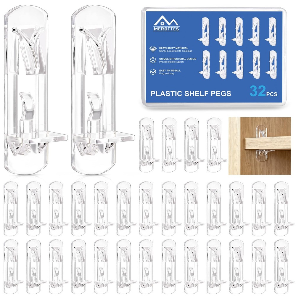 32 PCS Plastic Locking Shelf Pegs, 5mm Cabinet Shelf Pegs & Pins, Locking She…