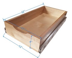 Solid Wood Pullout Drawer – 11″ to 32″ Wide, 22″ Depth, 4″ H, Soft Close Tracks