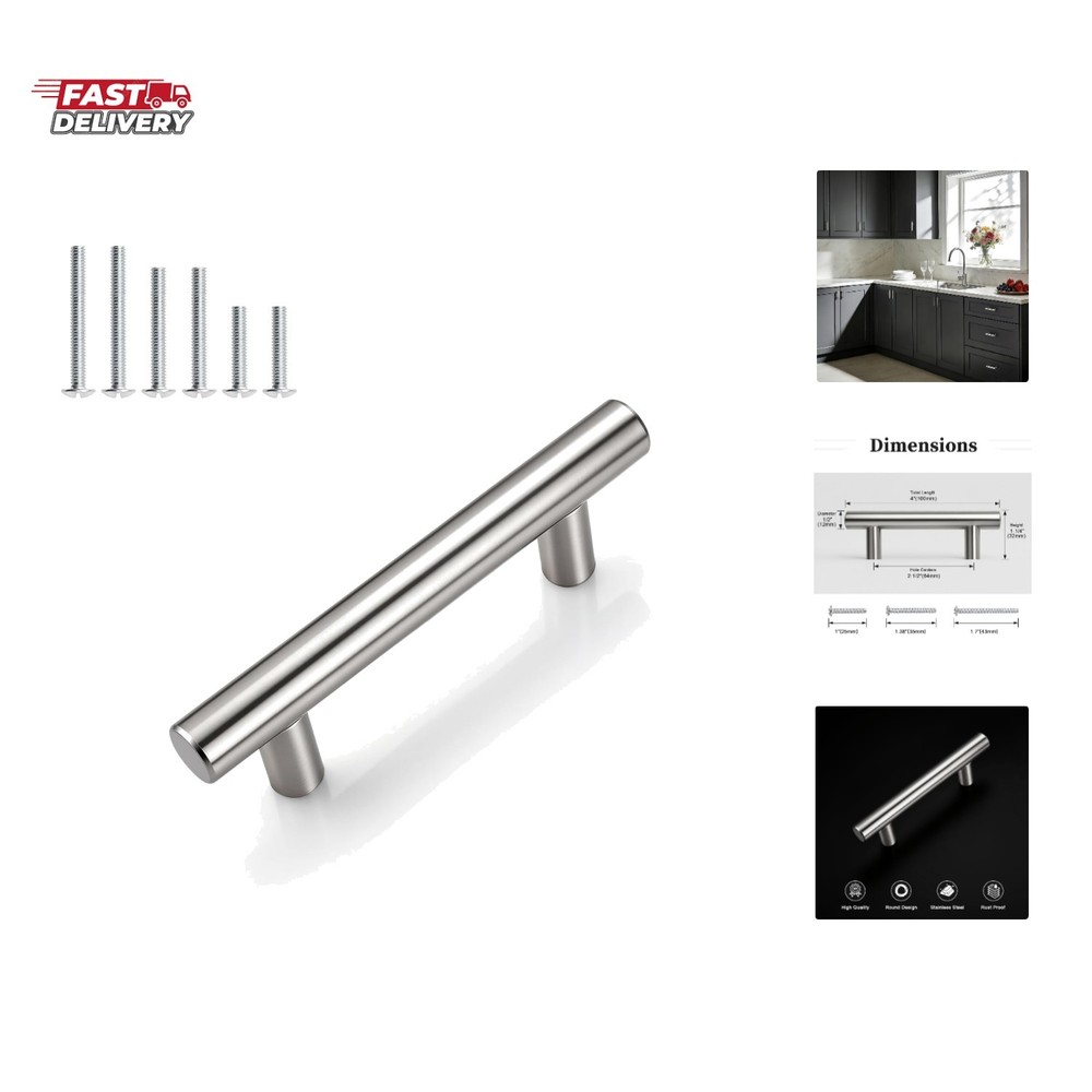 6 Pack 2-1/2″ 64mm Hole Center Cabinet Handles, Brushed Nickel Cabinet Pulls,…