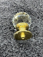 Lead Crystal Cabinet Knob With Brass Base 1 3/16” Diameter 1 5/8” Projection