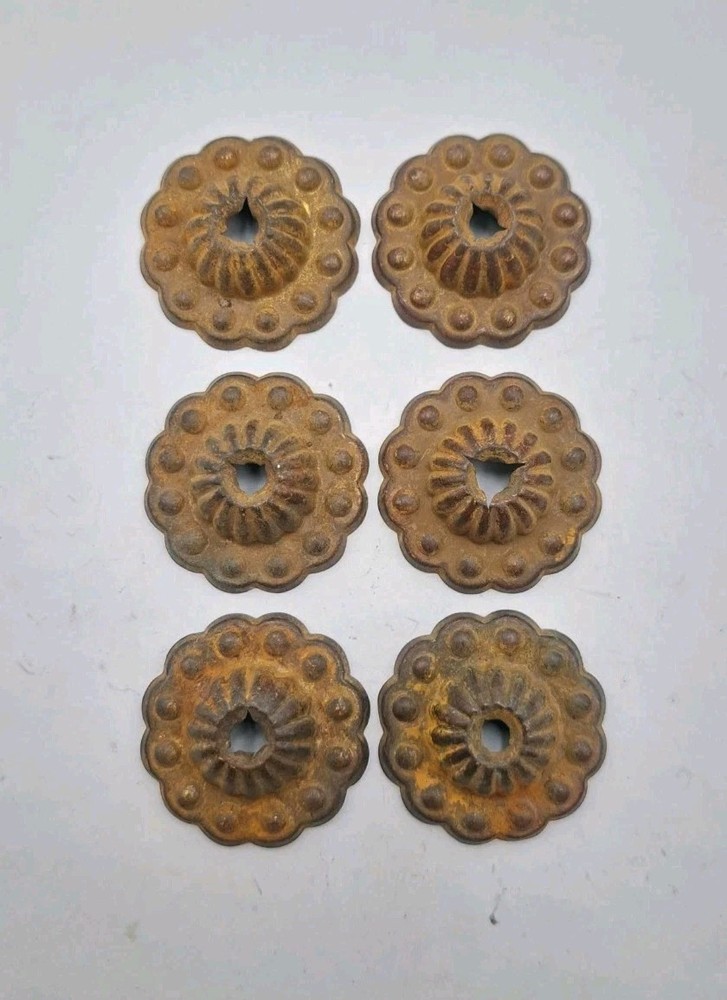 Vintage Knob Backplates Door Drawer Spool Cabinet Hardware Lot of 6