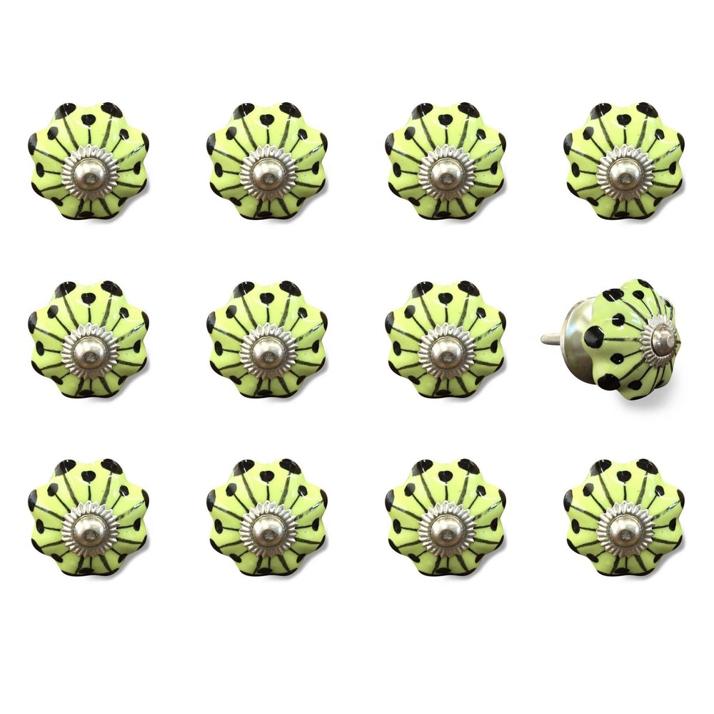 1.5 X 1.5 X 1.5 Yellow Green And Silver Knobs 12 Pack