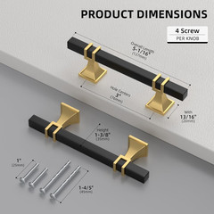 12 Pack 3 Inch Hole Centers Black and Gold Cabinet Pulls Matte Black