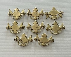 8 Batwing Chippendale Style Drawer Pulls Polished Brass 2 1/2” Center Flaws