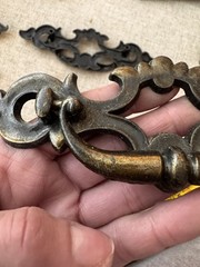 Vintage Antique Ornate Drop Bail Handle Metal French Drawer 6 pulls 6.5” 3.5”CtC