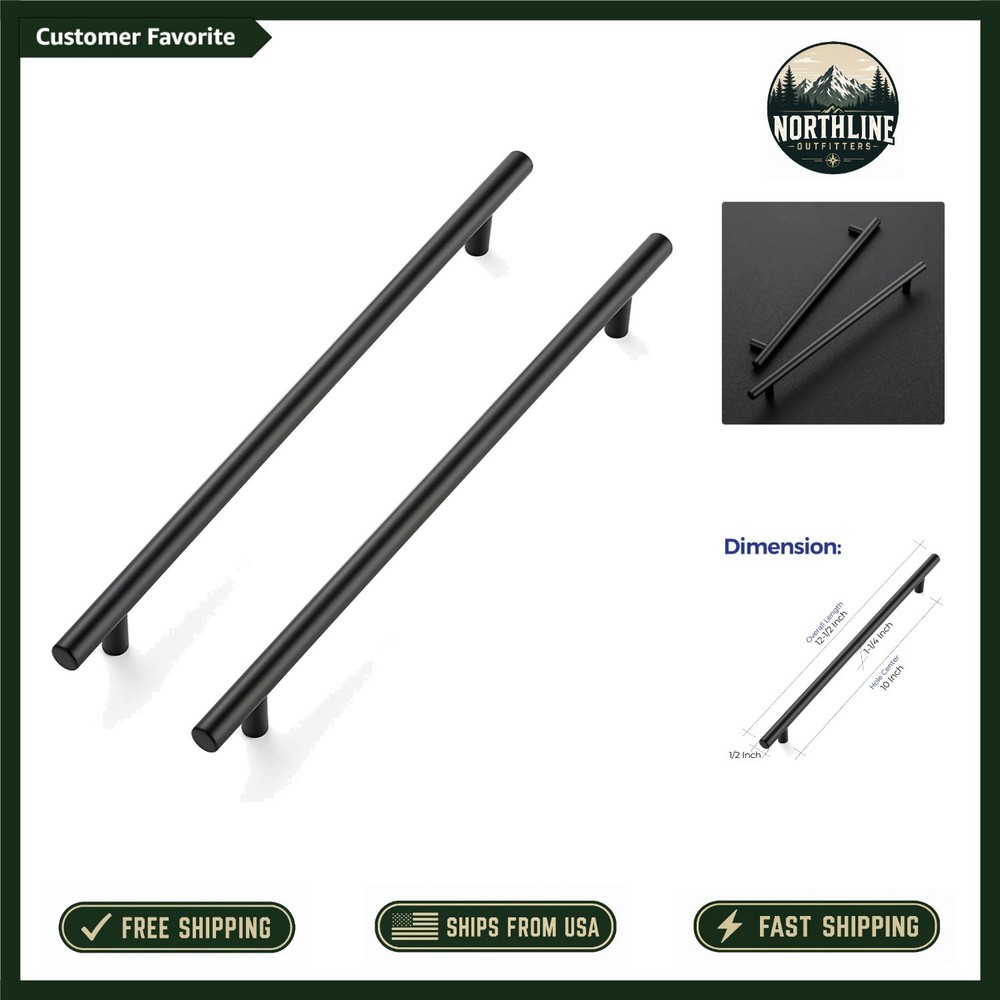 Elegant Matte Black Cabinet Handles 12-1/2″ Long, 10 Pack – Durable T-Bar Style