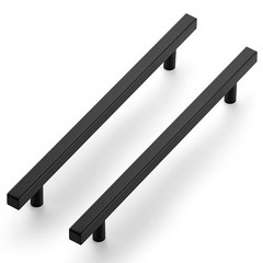 10 Pack 7-1/2″ Black Cabinet Handles Matte Square Pulls 10″ Overall Length
