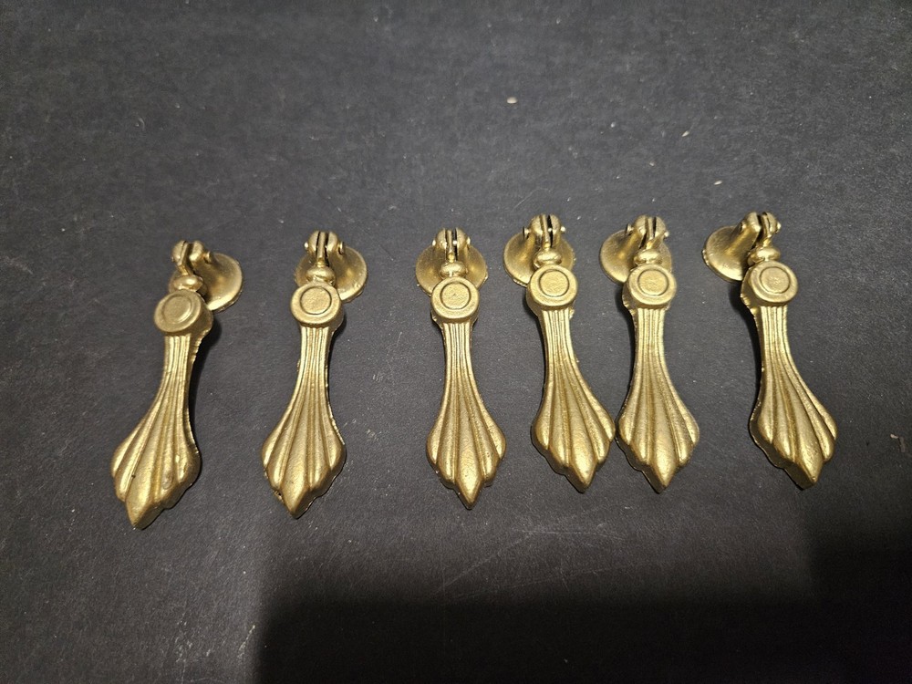 Set of 6 European Antique Gold Drawer Drop Pull Cabinets Small Ornate