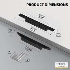 10 Pack Matte Black Cabinet Handles, 3-3/4 Inch(96mm) Finger Pulls, Long Cabi…