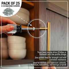 Cabinet Knob & Pull Machine Screws 25-Pk (8-32 X 3/4″) or Choose Your Length; Fa