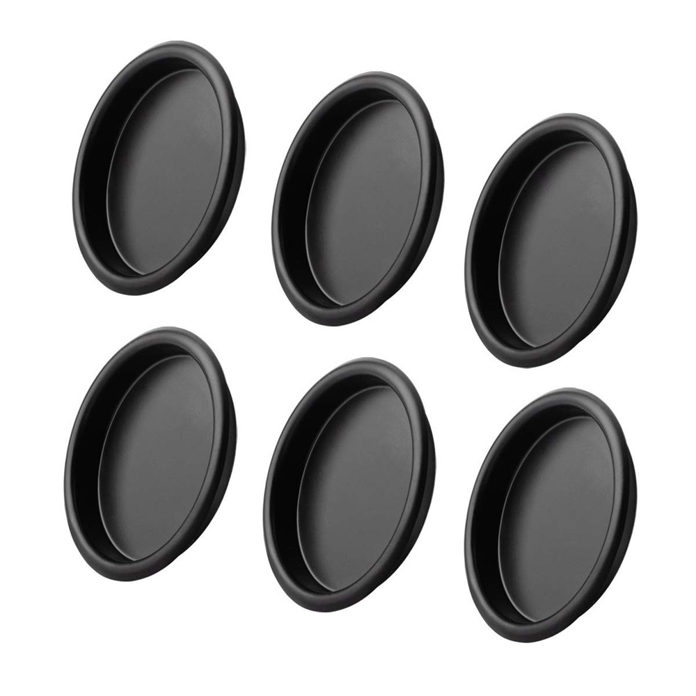 6 Pack 2-1/8 Round Closet Door Finger Pull, Black, Snap-In, Sliding, Set