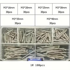 180pcs M3 Series Combination Screws, M3*16mm M3*20mm M3*25mm M3*30mm M3*35mm M3*