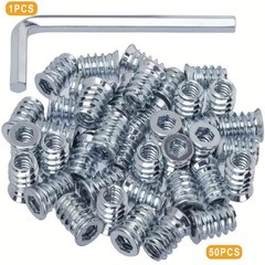 50pcs Insertable Internal and External Thread Nuts, 1/4″-20 x 15mm, Free 1pc Hex