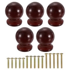 5Pcs 1.14″x1.38″ Round Wood Mushroom Shape Paint Surface Knob Tea Red