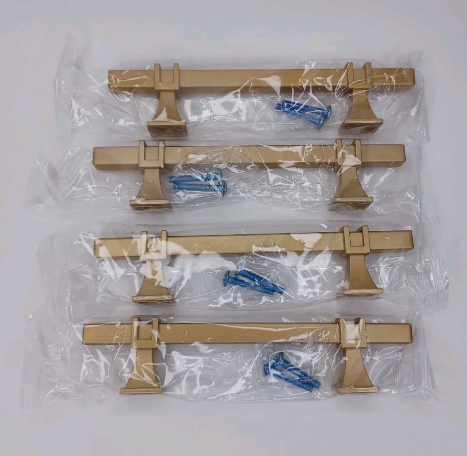 Matte Brushed Gold Tone Metal Cabinet Drawer Pulls Handle 4 Pack