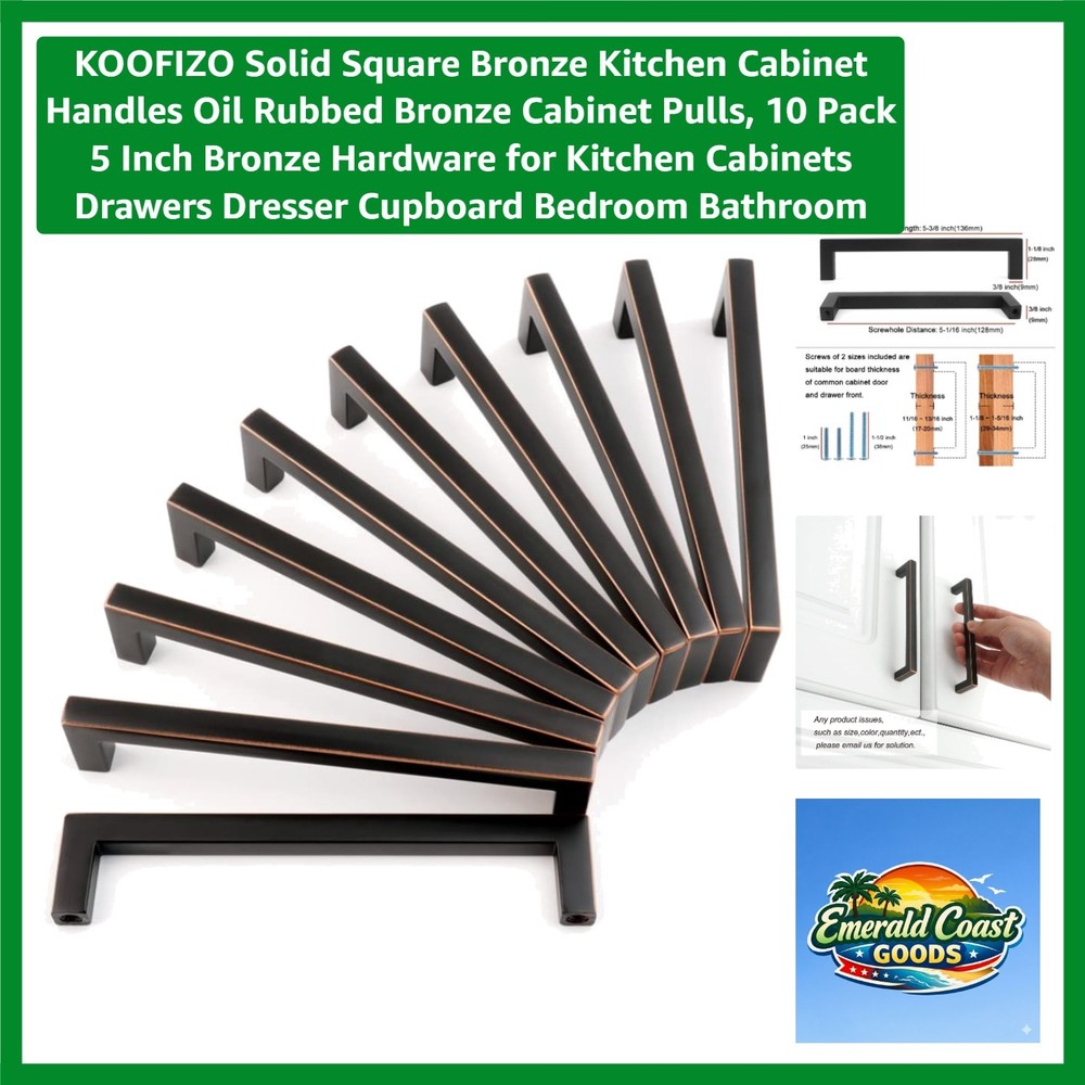 Elegant 5-Inch Solid Square Bronze Cabinet Handles – 10 Pack for Modern Homes