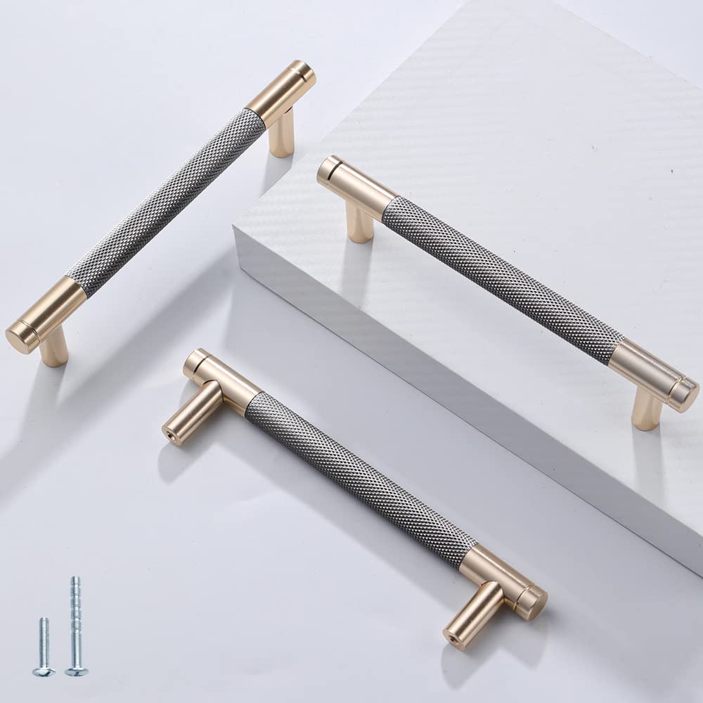 12 PCS 5 Inch 128 mm Barrel Cabinet Pulls Gold And Grey Aluminum Drawer Handles
