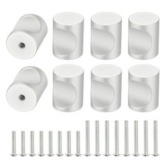 8Pcs Cylindrical Aluminum Alloy Knobs Single Hole Pull with Screw 18mm Silver