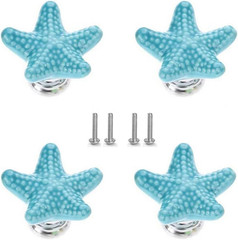 Coastal Starfish Drawer Knobs for Kitchen Cabinets and Dressers (Blue)