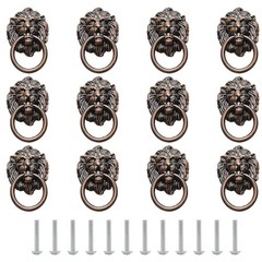 Antique Lion Head Copper Tone Cabinet Knobs, 12 Pieces, Ring Pulls Hardware