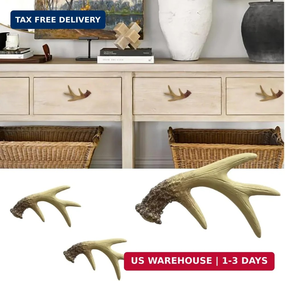 Deer Horn Antlers Drawer Pulls Resin Cabinet Knobs Handles Country Kitchen Home