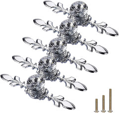 5 Pack Silver Diamond Clear Crystal Glass Decorative Knobs with Plate,Drawer Dre