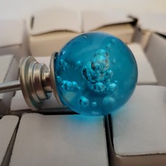 Lot of 18 Aqua Blue Bubbles Crystal 1.5″, 40mm Round Knob, Drawer Pull Beach