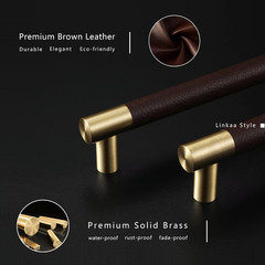 15 Pack 5″ Brown Leather & Gold Cabinet Pulls & Knobs for Stylish Kitchens