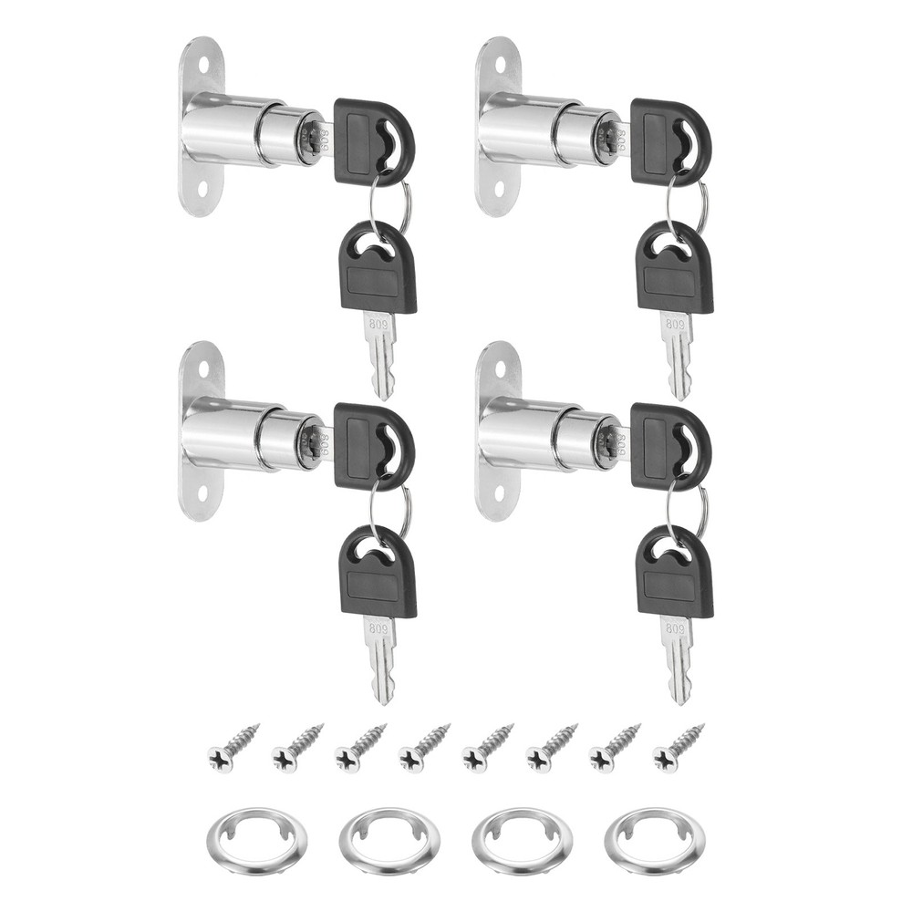 4Pcs 1-1/2″x3/4″ Drawer Desk Cabinet Push Plunger Lock, Keyed Alike
