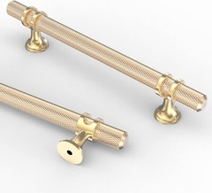 Asidrama 10 Pack 5 Inch(128mm) Knurled Brushed Brass Kitchen Cabinet Handles
