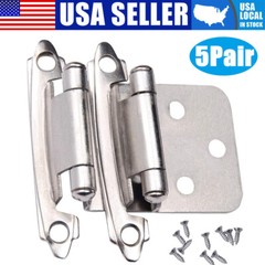 5 Pairs (10 pcs) Self Closing OVERLAY Door Cabinet Hinges Satin Brushed Nickel