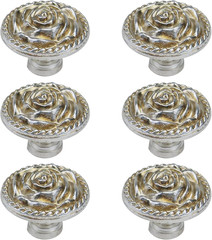 6 Pcs 1.26 Inch Silver Euro Rose Decorative Cabinet Knobs round Grain Dresser Kn