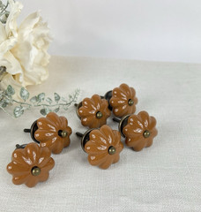 Set of 6 Pumpkin Melon Ceramic Drawer Knobs Pull Rust Antique Brass Hardware NEW