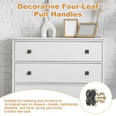 6Pcs, Drawer Knobs Zinc Alloy Decorative Four-Leaf Pull Handles Crystal Black