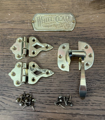 Simmons White Clad Cabinet Door Hardware Set Nameplate Latch and Hinges