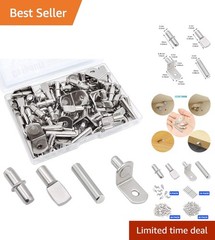 104Pcs Shelf Pins Kit,4 Styles Nickel Plated Shelf Support Pegs,Bookshelf Peg…