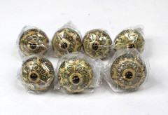 Lot of 7 Hobby Lobby Ceramic Cabinet Knobs Turquoise Distressed Drawer Pulls