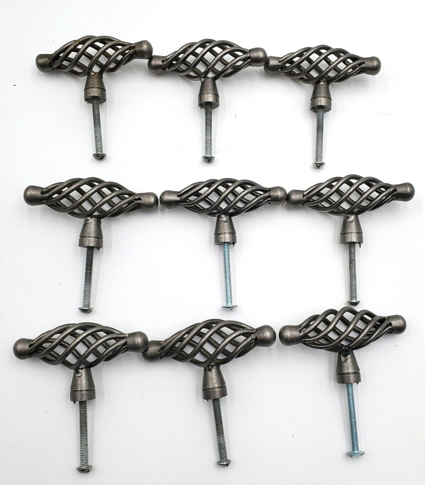 VTG Spiral Oval Bird Cage Silver/Pewter Drawer Cabinet Pull Knobs 2.75″ Lot of 9