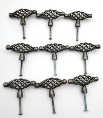 VTG Spiral Oval Bird Cage Silver/Pewter Drawer Cabinet Pull Knobs 2.75″ Lot of 9