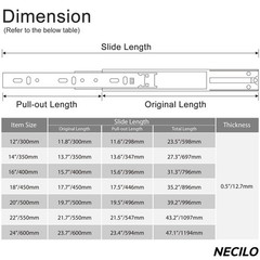 NECILO 16 Inch Push Open Slides, 100lb Full Ext Ball Bearing, 5 Pairs Pousser