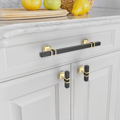 Asidrama 10 Pack 5 Inch(128mm) Matte Black and Gold Kitchen Cabinet Handles
