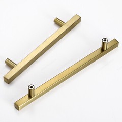 Stainless Steel Kitchen Square Cabinet Handles Brushed Gold T Bar Drawer Pulls