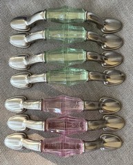(7 Pack) 4 Green + 3 Pink Faceted Acrylic Insert Pulls Satin Nickel 5 Inches