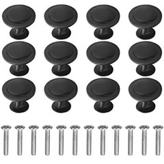 12 Pack Black Round Cabinet Hardware Knobs with Screws for Kitchen Drawer