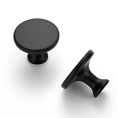 Round Kitchen Cabinet Knobs Pulls 1-1/4 Inch Pack | Zinc Alloy, 30 Matte Black