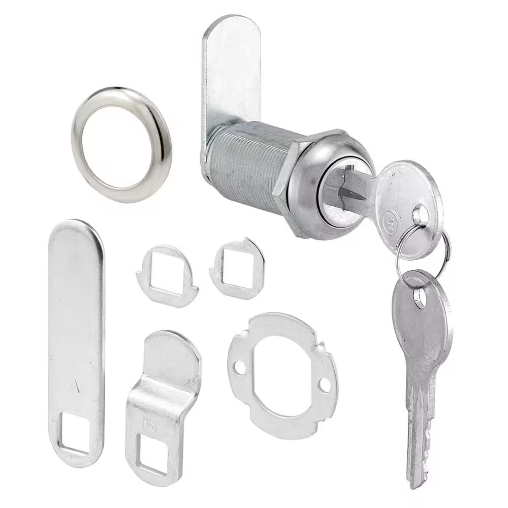 Drawer and Cabinet Lock, 1-3/8 In., Diecast, Stainless Steel, 1 In. Max. Panel